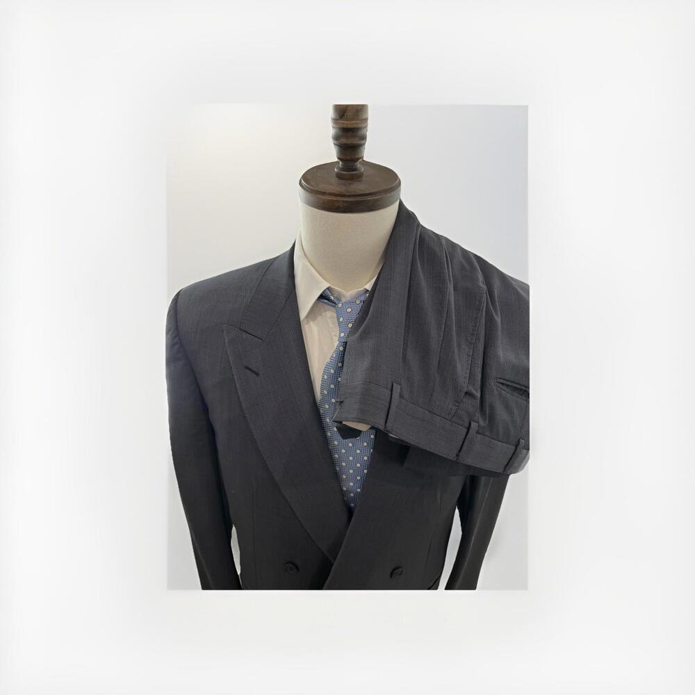 BELVEST MENS DBL BREASTED SUIT 44L 36x31 MADE IN ITALY GREY GLEN CHECK *READ*